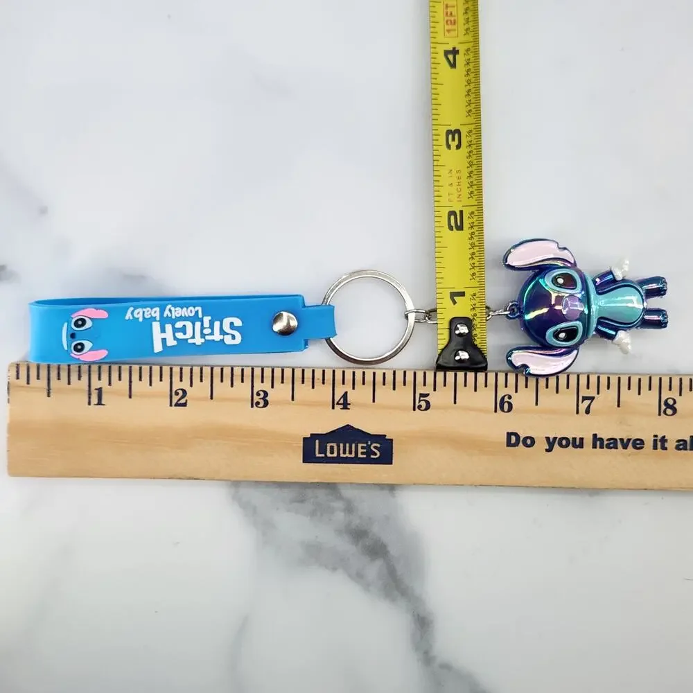 NEW Disney's Stitch Figure Keychain & Strap, Metallic Shiny Iridescent Dark Blue